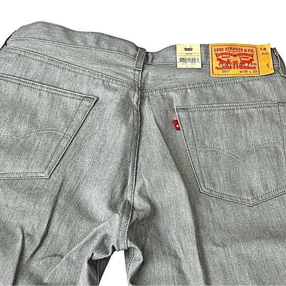 Levis 501 Jeans Mens 36x32 Grey Denim Button Fly NEW - Picture 8 of 9